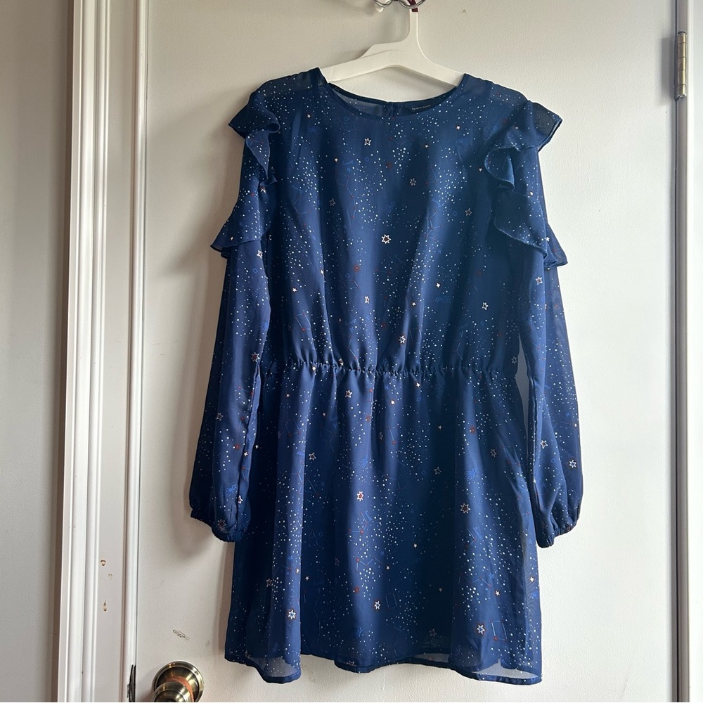 Tommy Hilfiger big girls Starry Navy long sleeves chiffon lined dress size XL/16